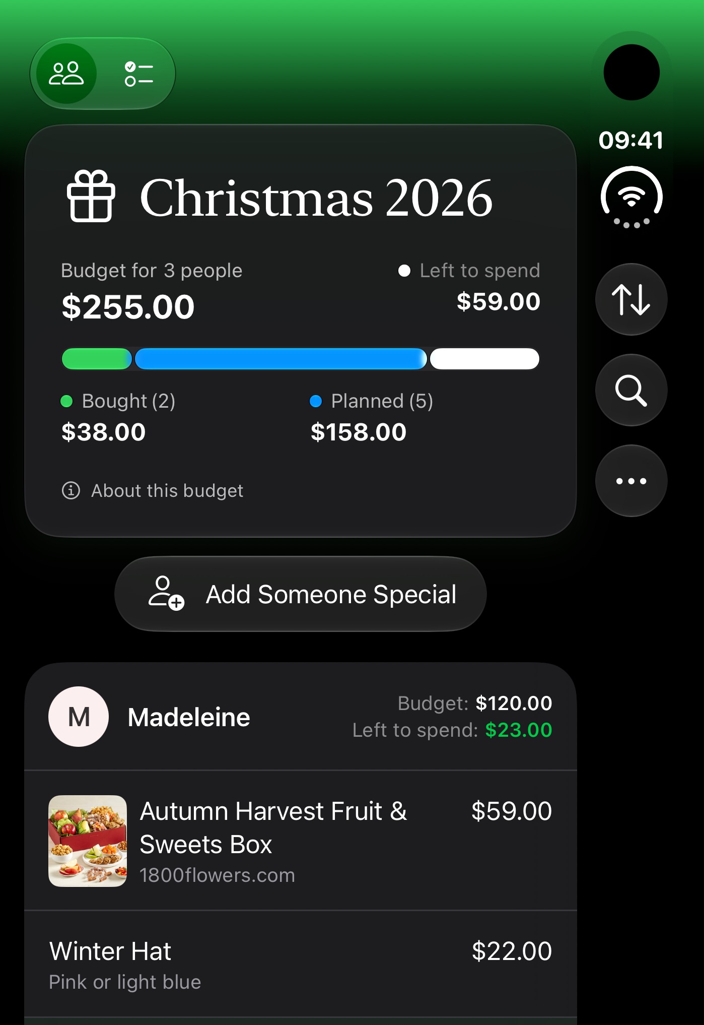 Smart budgets screenshot